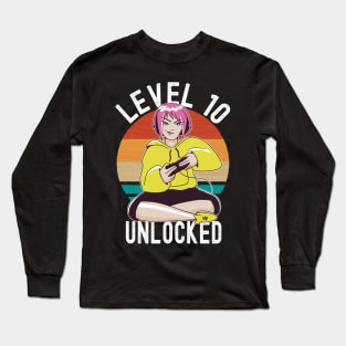 Level 10 Unlocked Girls Loves Anime Gamer 10th Birthday Girl Long Sleeve T-Shirt